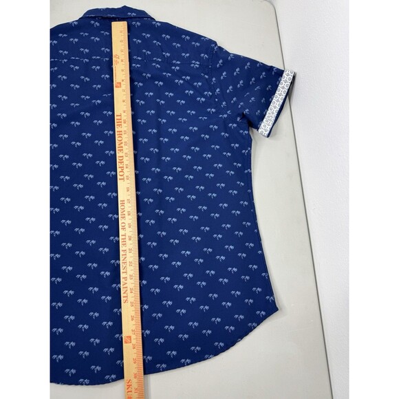 Alexander Julian Men’s Large Button Down Short Sleeve Shirt Blue Hawaiian Design - Picture 13 of 14